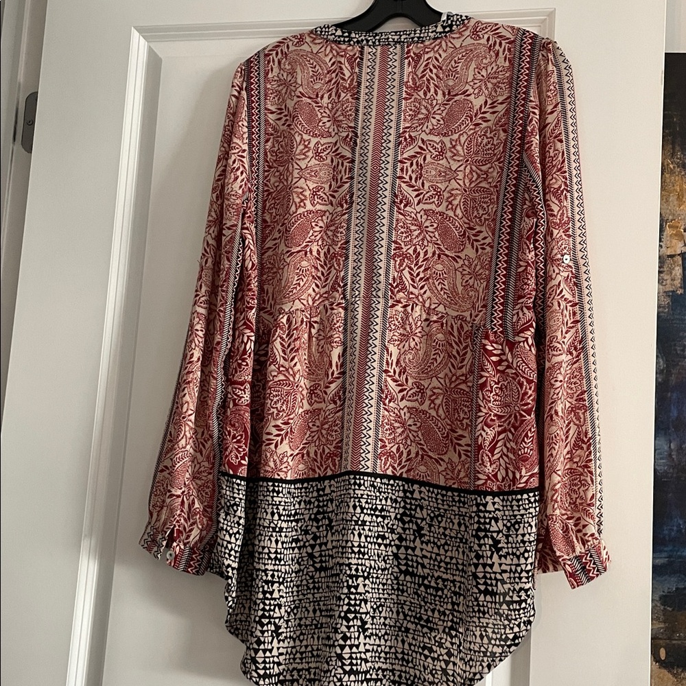 DR2 Boho Style Graphic Print Tunic Size M Multicolor Peasant Peplum Paisley - Picture 6 of 11
